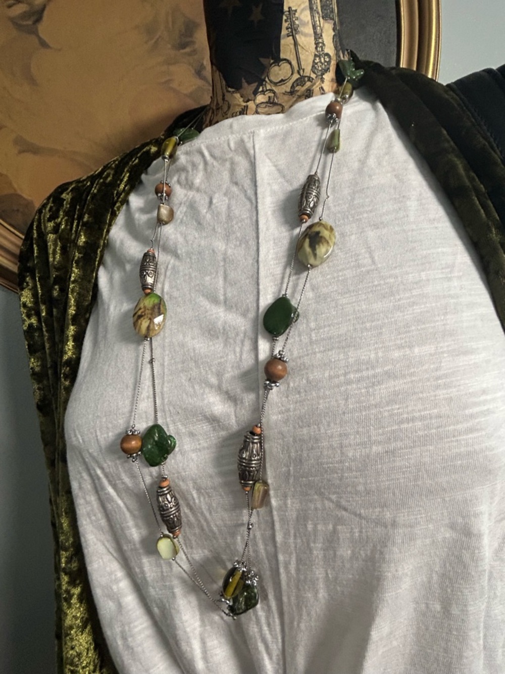 Green Beaded Long Necklace - Women Jewelry